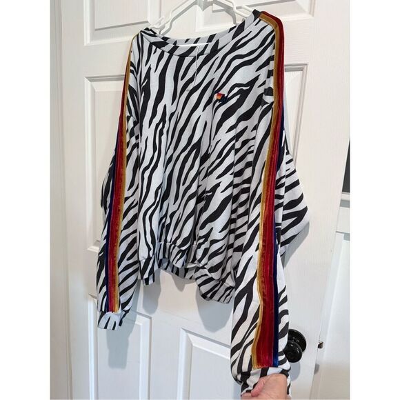 NWT Aviator Nation Classic Zebra Print Relaxed Fit Crewneck Sweatshirt Women's - Picture 4 of 14